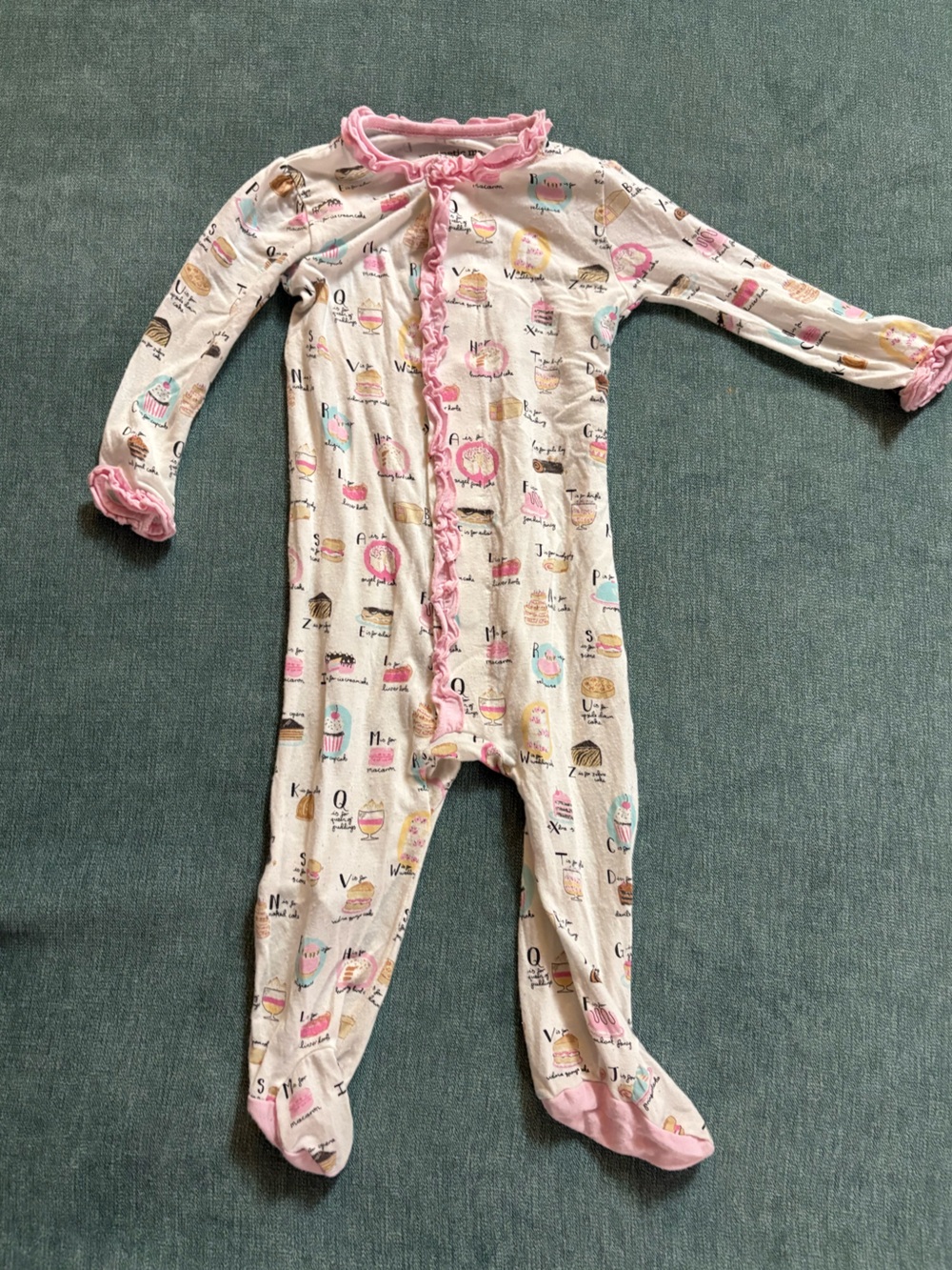 Magnetic Me Cream Printed Footed One-Piece with Pink Trim